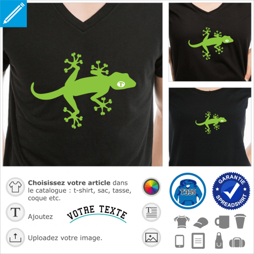 Gecko de profil, au corps fin et aux doigts de pattes cartes, un design 2 couleurs en format vectoriel  imprimer sur t-shirt, tasse, cadeau etc.