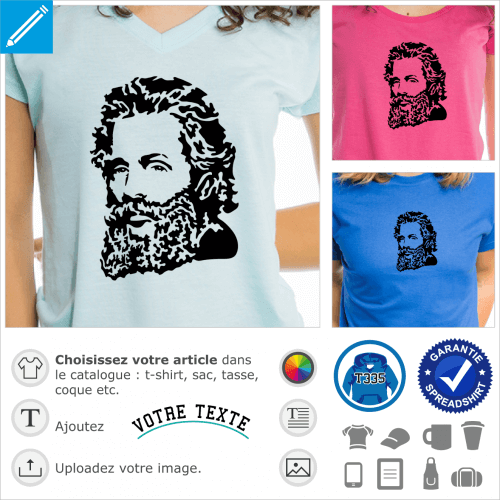 Herman Melville, portrait de l'auteur de Moby Dick spcial impression de t-shirt culture et littrature.