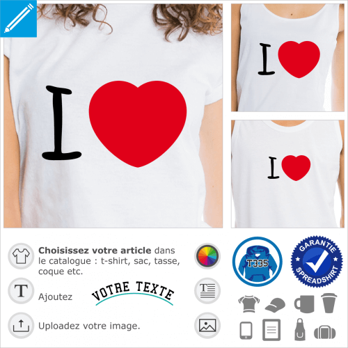 I love cur, crez votre t-shirt j'aime en ligne.