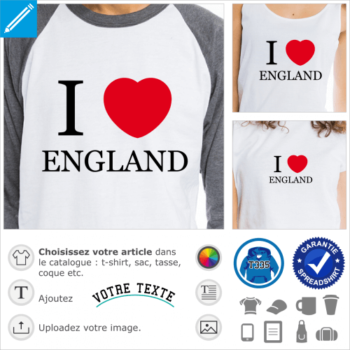 I love England et gros cur personnalisable.