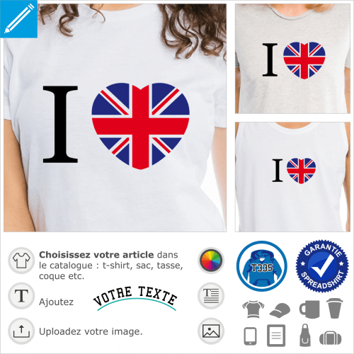 I love England et cur aux couleurs du Union Jack.