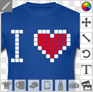 I love geek, cœur dessiné en pixels, un design 2 couleurs à imprimer en ligne sur t-shirt, tasse, sac, etc.