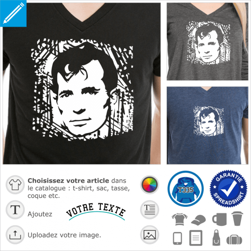 Jack Kerouac, portrait d'crivain dcoup en motif invers sur fond clair,  imprimer sur t-shirt ou support fonc.