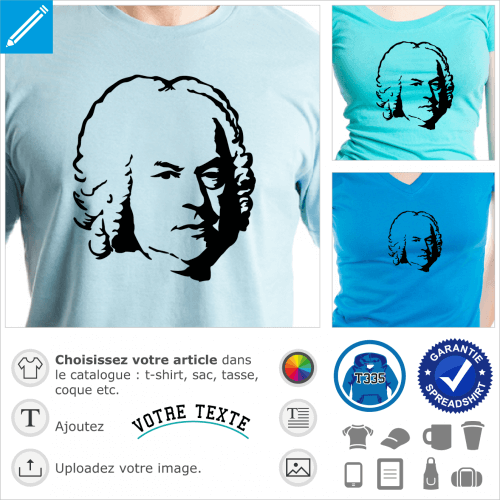 Portrait de Johann Sebastian Bach, un design musique classique  imprimer en ligne.