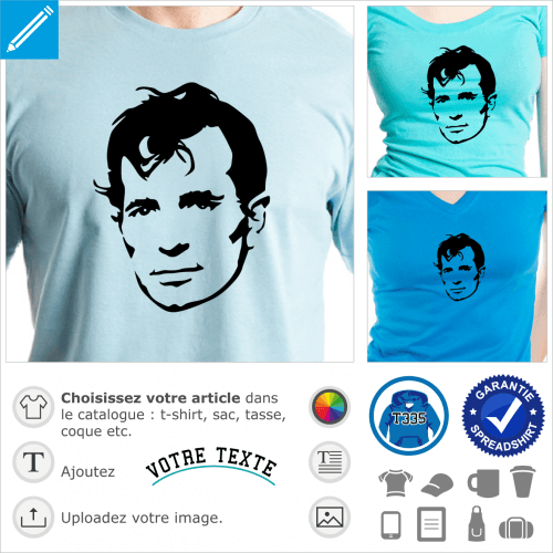 Kerouac, portrait en tracés sombres en format vectoriel personnalisable.