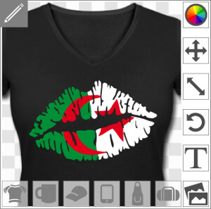 Drapeau algérien peint sur des lèvres stylisées, design Algérie, football, coupe du monde... idéal pour personnaliser un t-shirt de supporter ou un ac