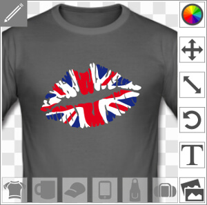 Drapeau anglais simplifié, peint avec effet de volume sur des lèvres stylisées. I love UK.