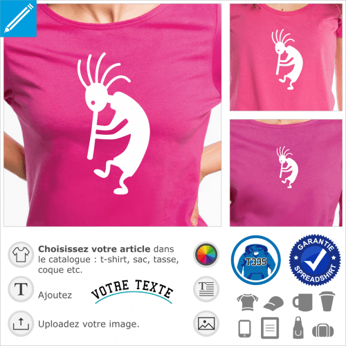 Kokopelli, symbole amrindien, petit personnage  nez flte une couleur.