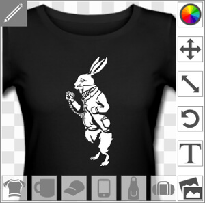 Lapin blanc, dessin adapté de Alice au Pays des Merveilles, à imprimer en blanc sur fond noir.