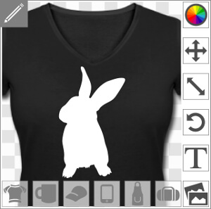 Lapin, picto de face oreilles dressée, design une couleur spécial impression de t-shirt. Suis le lapin blanc.