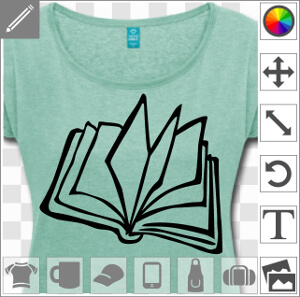 Livre ouvert, illustration de bouquin aux pages en éventail, design une couleur et transparence spécial impression de t-shirt, tasse, etc.