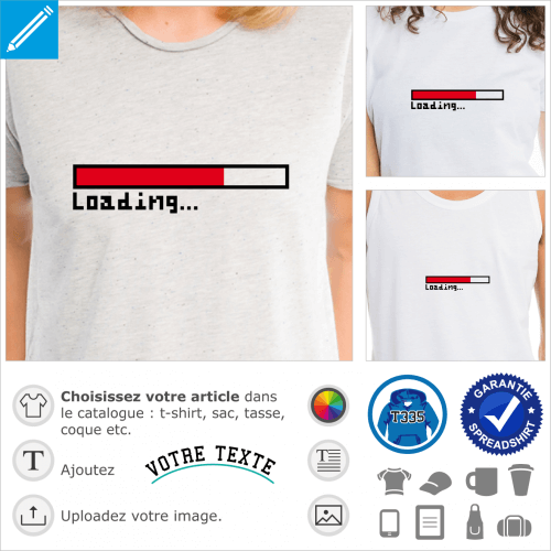 Loading, barre de chargement, avec le mot loading crit en pixels.