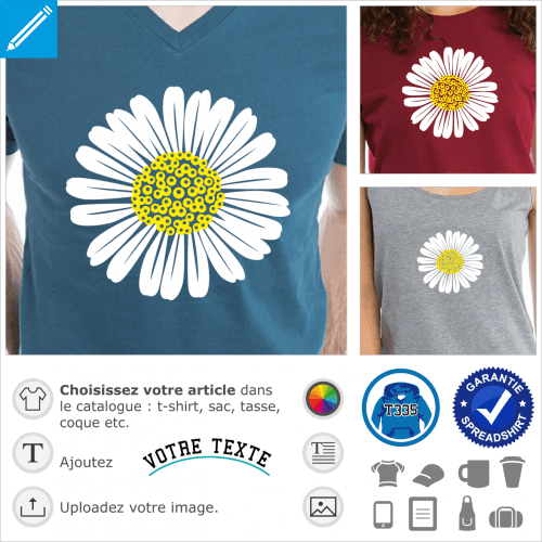 Marguerite deux couleurs personnalise. La fleur est compose de ptales rguliers et d'un cur bomb, le design est de forme ronde. Idal pour le pri