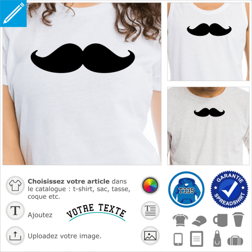 Moustache de hipster à imprimer sur t-shirt personnalisé.