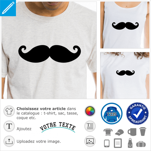 Moustache de hipster à boucles rigolotes à personnalsier et imprimer en ligne.