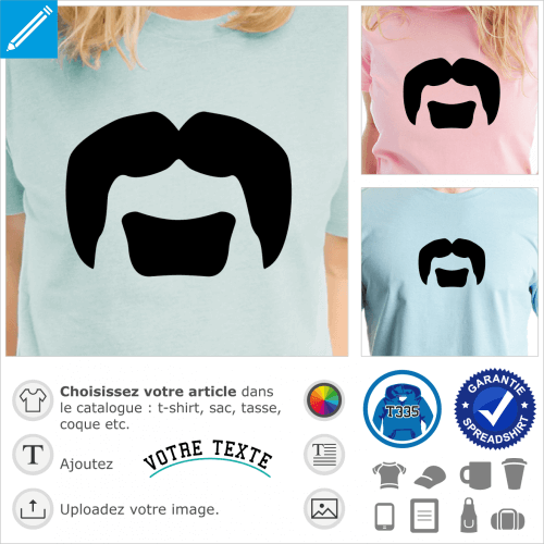Moustache Lemmy Kilmister épaisse et carrée avec petit bouc, un design spécial impression t-shirt.