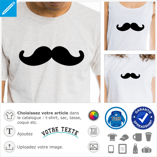 Moustache ronde  boucles paisses  imprimer sur t-shirt, cadeau, etc. Imprimer un article hipster en ligne.