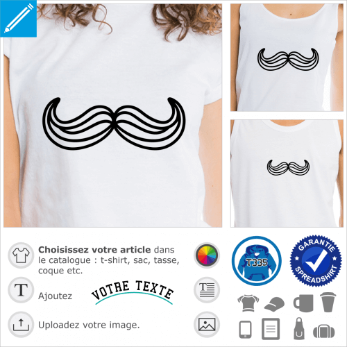 Moustache dessinée en traits ondulants à imprimer en ligne.