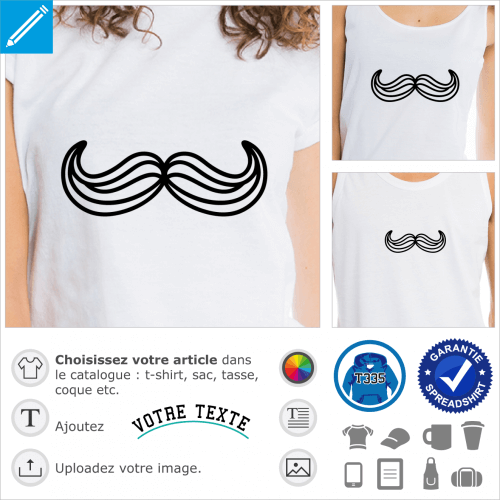 Moustache dessine en traits ondulants  imprimer en ligne.