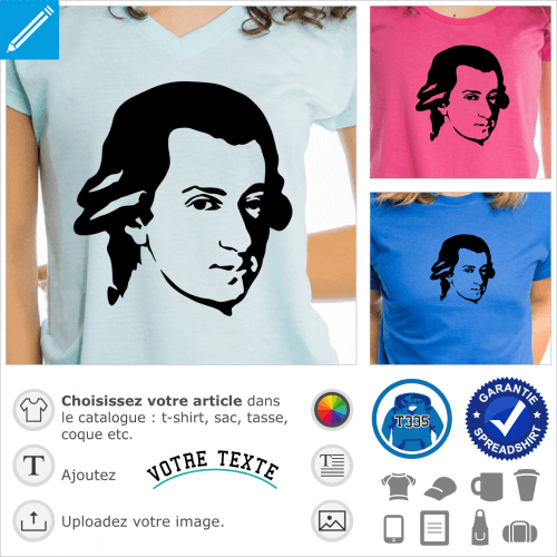 Mozart, portrait  imprimer en ligne sur t-shirt ou tasse musique.