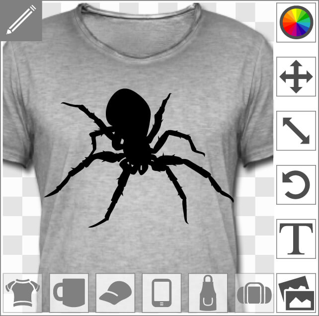 Mygale stylisée dessinée d'un bloc avec un aplat et découpe des contours. Créez votre t-shirt araignée en ligne.