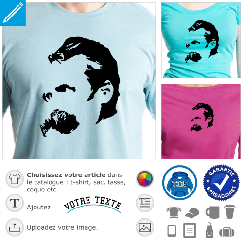 Nietzsche, portrait en tracs noirs de l'crivain et philosophe,  imprimer sur t-shirt, tasse ou cadeau de couleur claire.