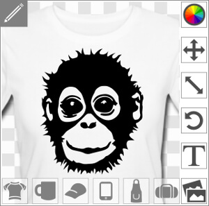Orang outan, bébé singe stylisé au visage rieur, pour impression sur t-shirt ou accessoire clair.