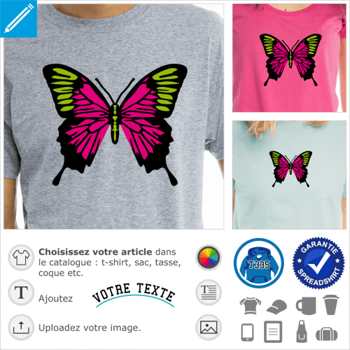 Papillon  trois couleurs, motif color spcial impression de t-shirt.