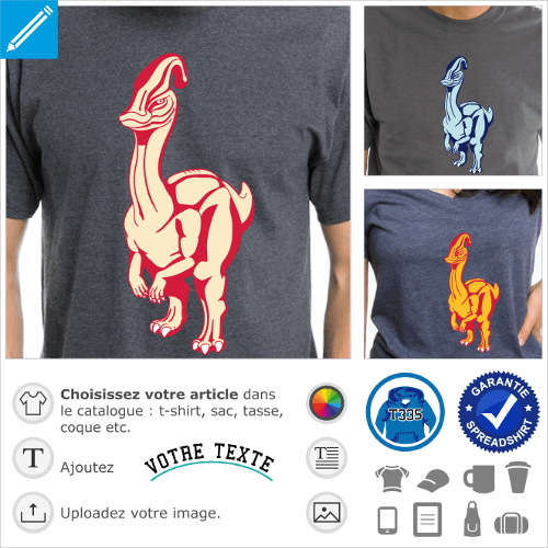 T-shirt dinosaure, parasaurolophus  personnaliser et imprimer en ligne. Crez un t-shirt original avec ce dino  bec de canard.