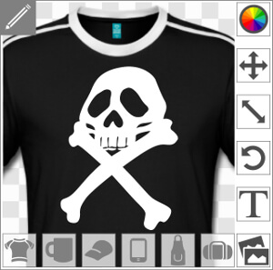 Pirate d'Albator, tête de mort et os en croix du pirate de l'espace à imprimer en blanc sur noir.