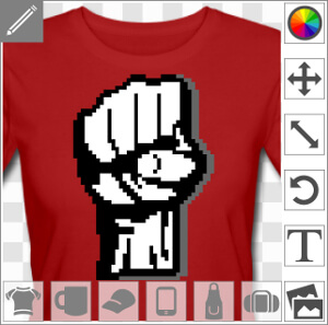 Poing révolutionnaire dessiné en pixel art à imprimer sur t-shirt ou accessoire.