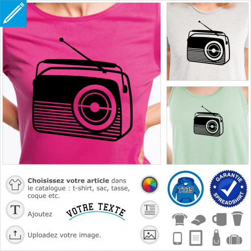 Radio des annes 60, poste vintage  haut parleur rond et design retro, desing une couleur pour impression de t-shirt.
