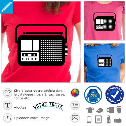 Radio vintage, picto simple deux couleurs  imprimer en ligne sur t-shirt, cadeau, etc.