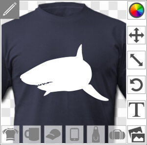 Picto de requin une couleur uni, nageant le nez à l'avant avec l'aileron qui se découpe.
