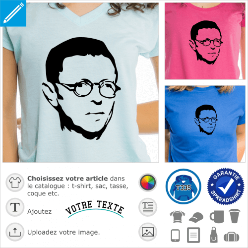 Sartre, philosophe existentialiste, portrait stylis  imprimer en ligne.