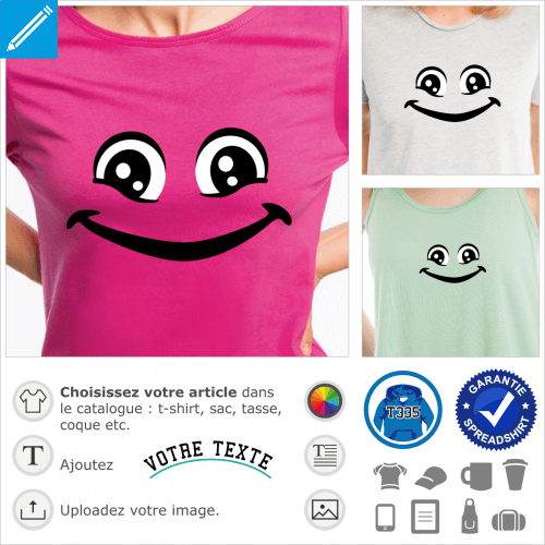 Smiley  grands yeux plisss spcial personnalisation de t-shirt.