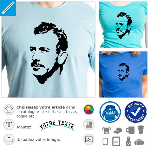 Steinbeck stylis, portrait de trois quarts en tracs noirs vectoriss personnalisables. Imprimer sur t-shirt clair.