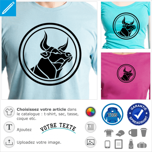 Taureau dans un cercle, signe du zodiaque  personnaliser en ligne et imprimer sur t-shirt ou cadeau.