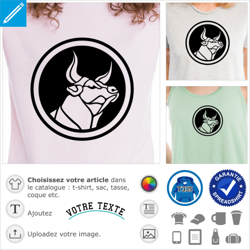 Taureau, signe du zodiaque dessin en dcoupes sur aplat rond, pour crer son t-shirt signe astrologique personnalis.