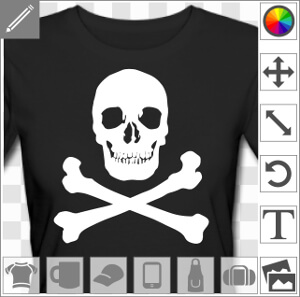 Tête de mort blanche à imprimer sur t-shirt noir pour créer un drapeau pirate original.