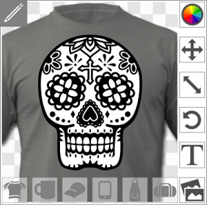 Tête de mort mexicaine fleurie, motif calavera classique 2 couleurs.