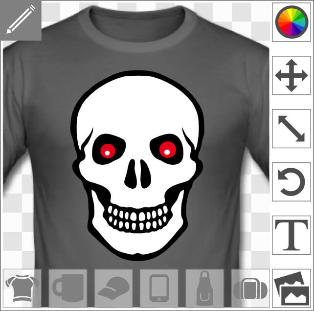 Tête de mort aux yeux rouges de braise, spéciale impression de t-shirt.