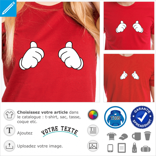 Thumbs up et gants de Mickey opaques  contours fins, personnalisez votre t-shirt pouce en l'air.