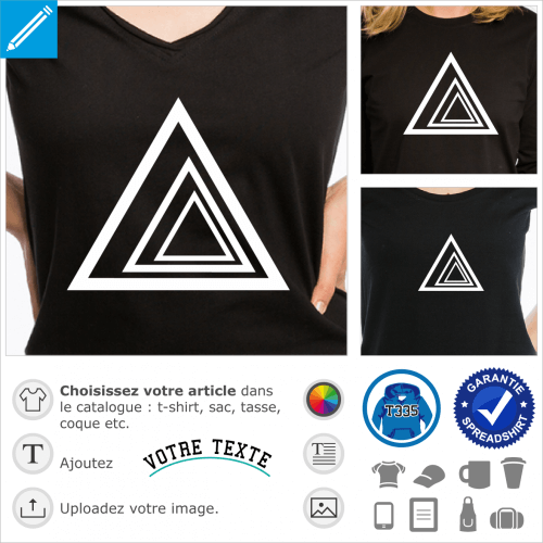 Triangles impriqus, un design graphque en tracs fins avec effet profondeur.