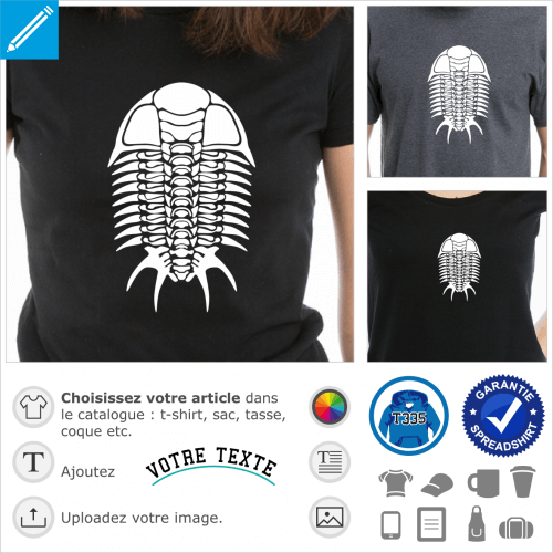 Trilobite, squelette fossile de créature préhistorique, un design graphique à personnaliser et imprimer en ligne.