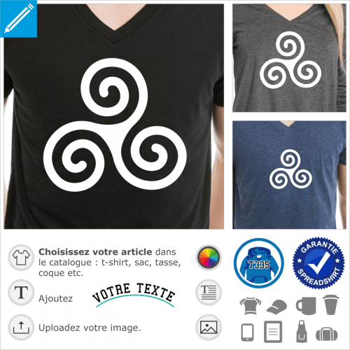 Triskell basique, triskle breton  3 branches spirales fines, symbole de la Bretagne en trac vectoriel  imprimer sur t-shirt.