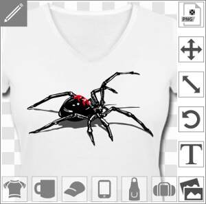 Veuve noire dessinée de profil, avec deux pattes levées. Image png haute résolution pour impression sur t-shirts et accessoire.
