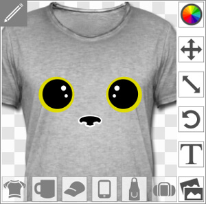 Yeux de chat kawaii stylisés, ronds et à reflet, design spécial impression en ligne.