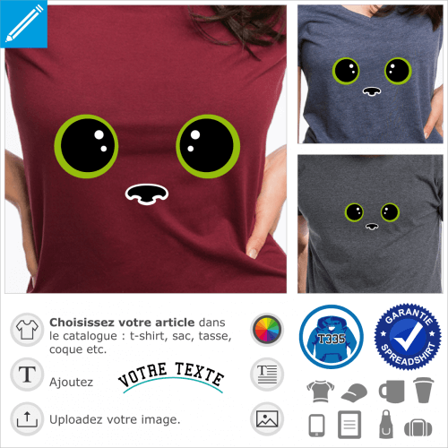 T Shirt Yeux De Chat Kawaii Et Petit Nez De Chaton A Imprimer