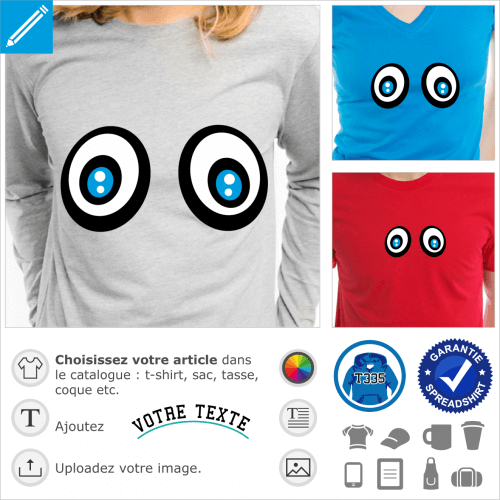 Yeux bleus rigolos  imprimer sur t-shirt.